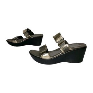 Naot TREASURE Metallic Pewter Leather Wedge Platform Sandals 216479 Sz US 7-7.5